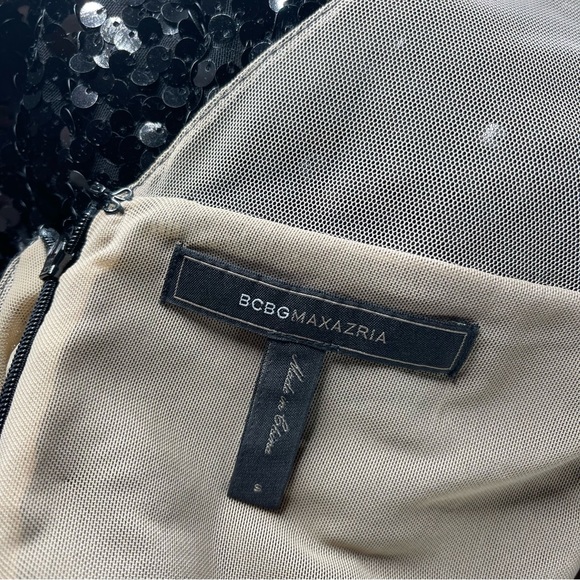 BCBG MAX AZRIA SEQUINED ILLUSION MESH BLACK SHEATH COCKTAIL DRESS LINED SMALL - Picture 8 of 15